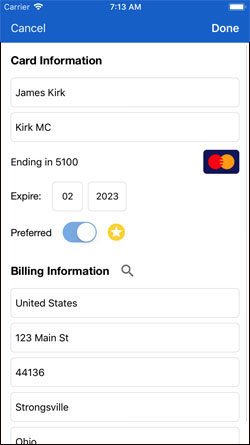 EMS App Credit Card Info