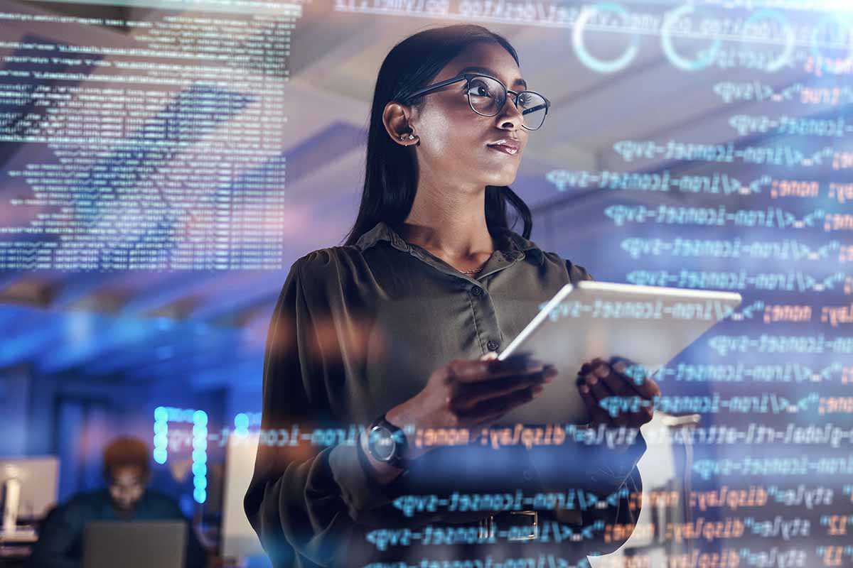 businesswoman utilizing the metaverse