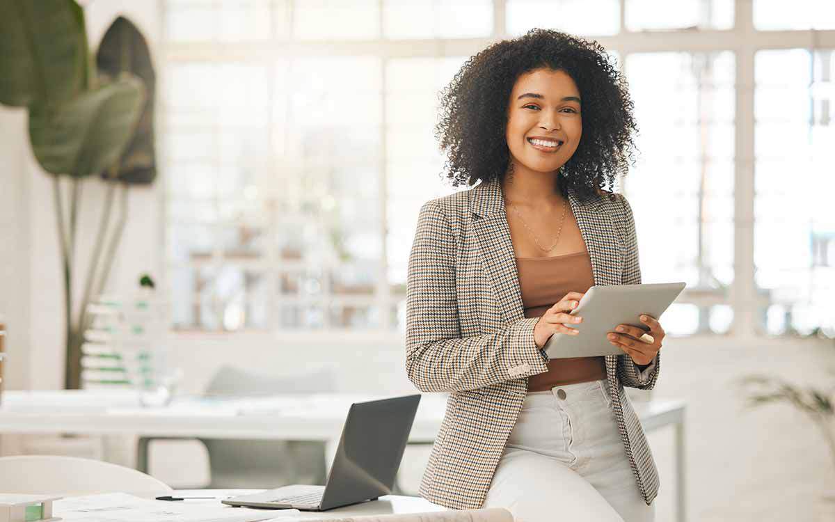 woman using tech devices