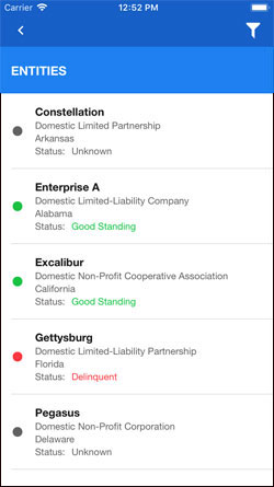 EMS App Entities Screen