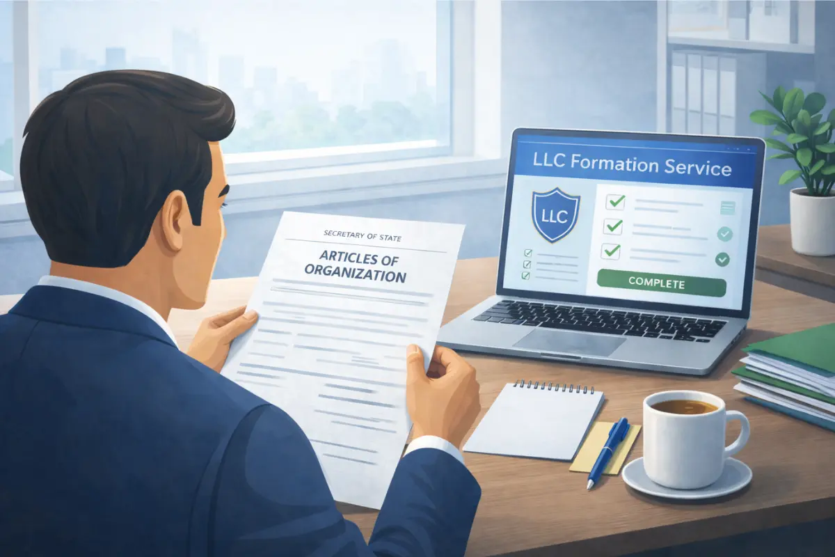 Business owner using a professional LLC formation service to complete articles of organization and navigate the LLC registration process more accurately than filing independently with the Secretary of State