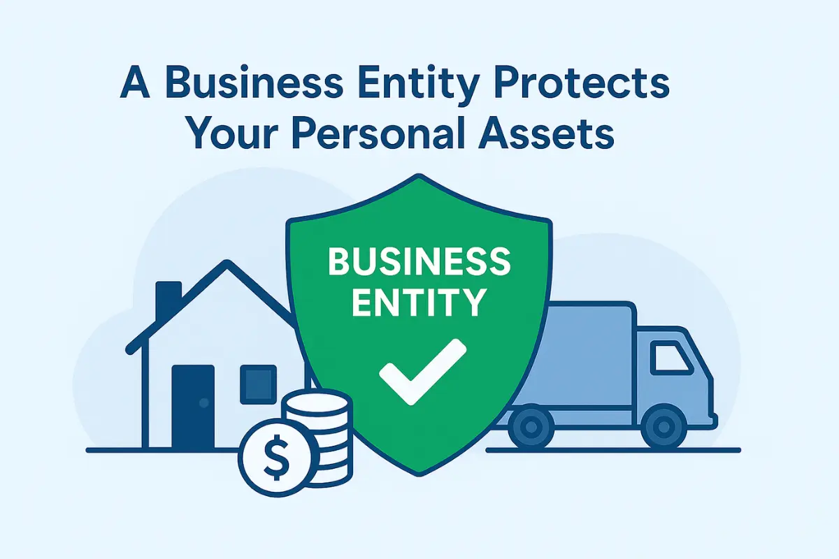 Business entity shield protecting personal assets for trucking company with DOT and MC authority registration requirements.