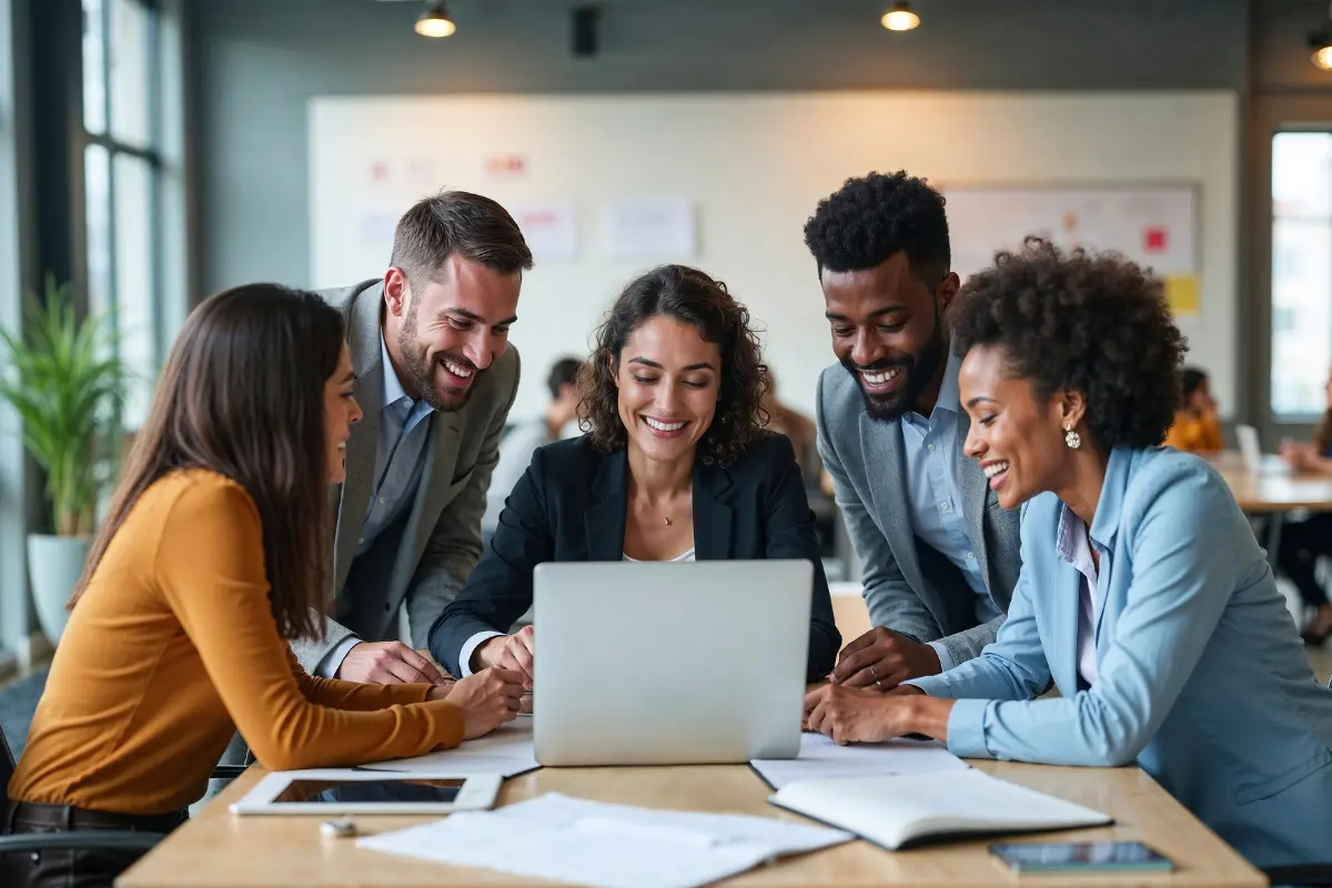 Business team collaborating to maintain business compliance and keep company in good standing with state requirements