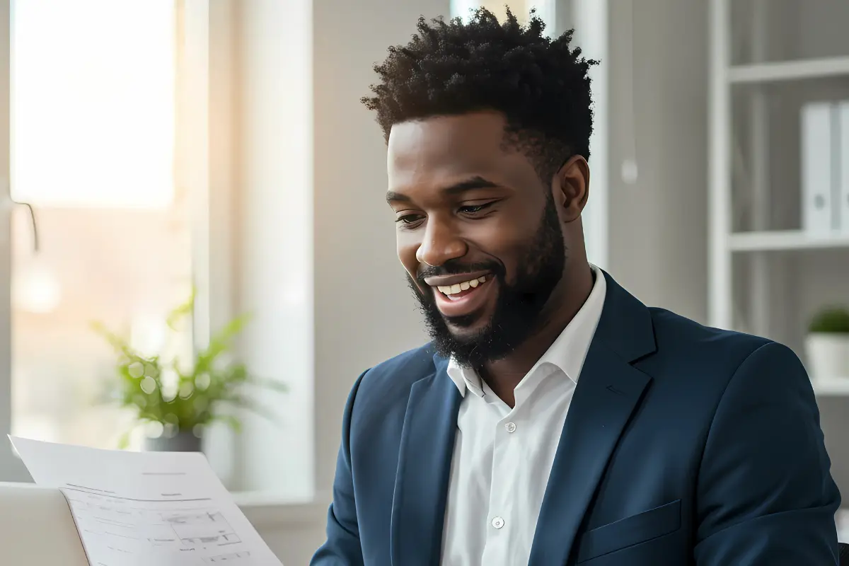 Business owner reviewing business license requirements and applications for federal state and local permits