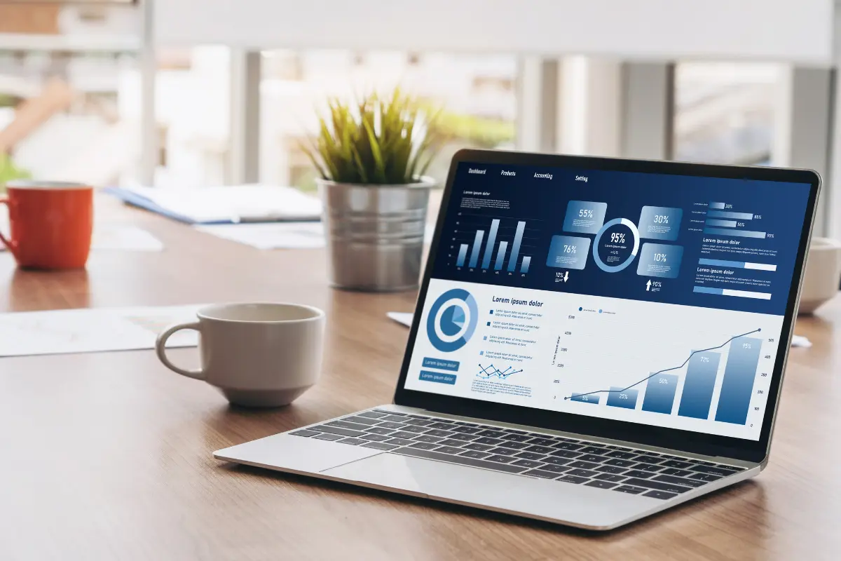 Business owner using entity management system dashboard with analytics and reporting features for corporate compliance and business entity tracking