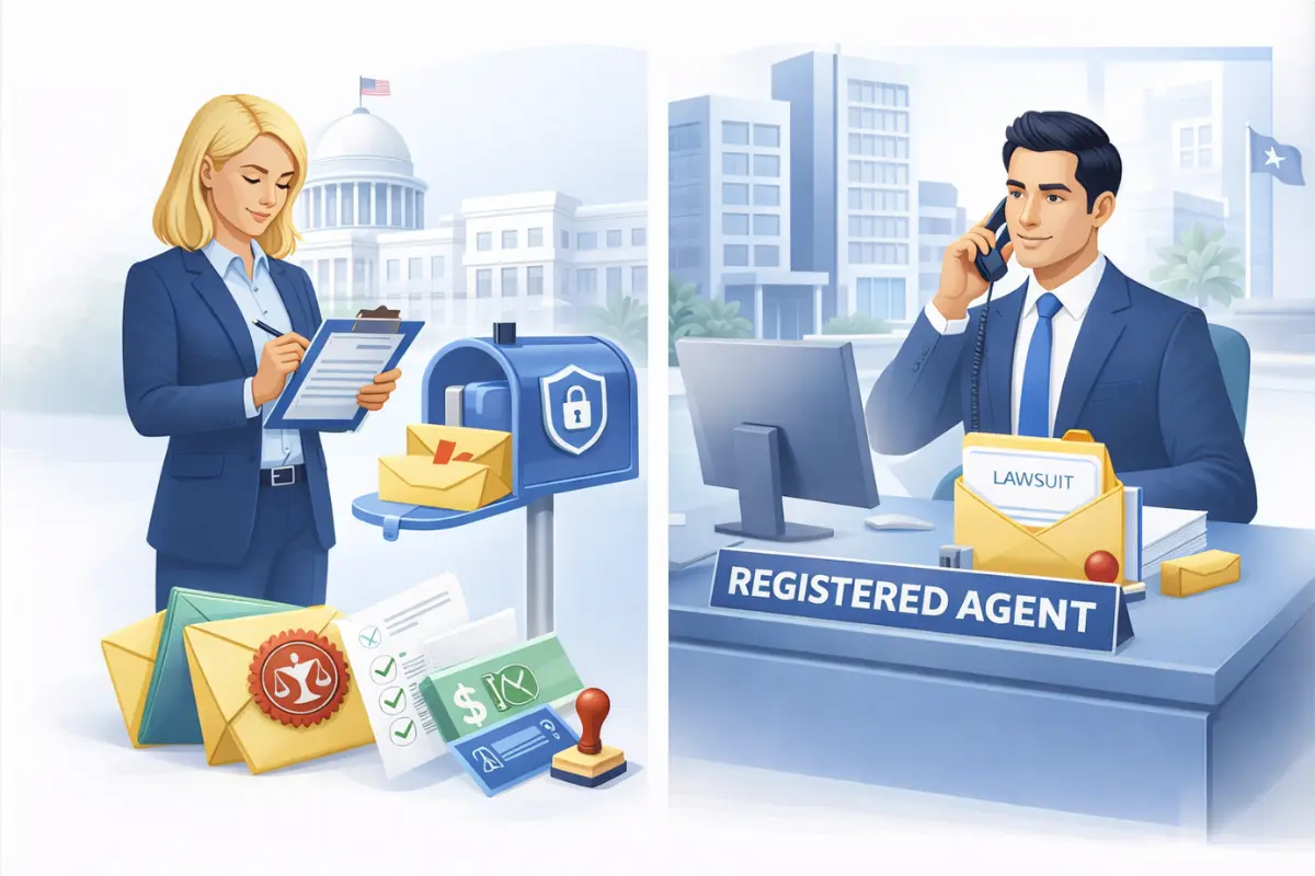 How to choose a registered agent showing professional registered agent service receiving legal documents and managing compliance for LLC requirements