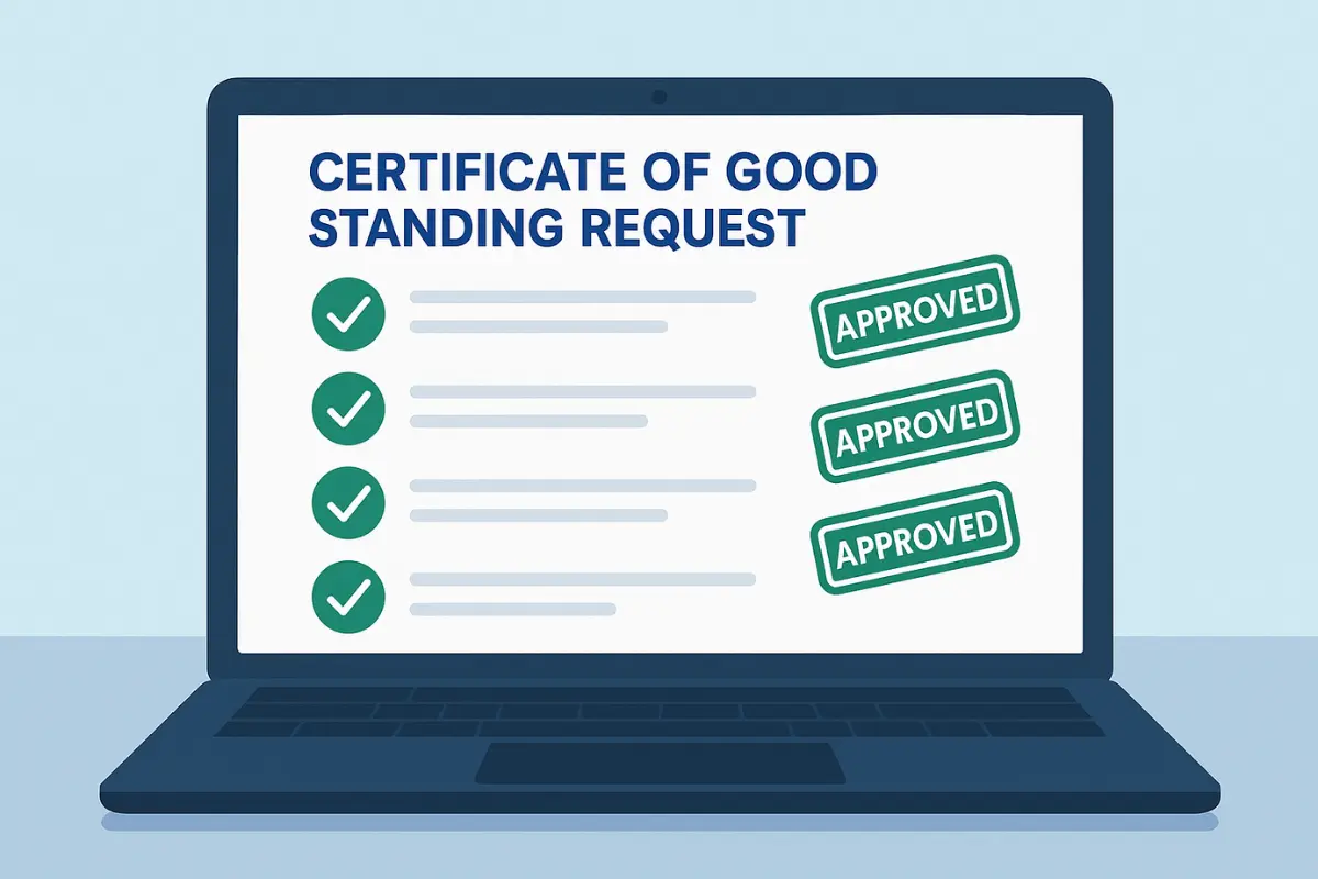 How to get certificate of good standing request approved showing state compliance certificate application process