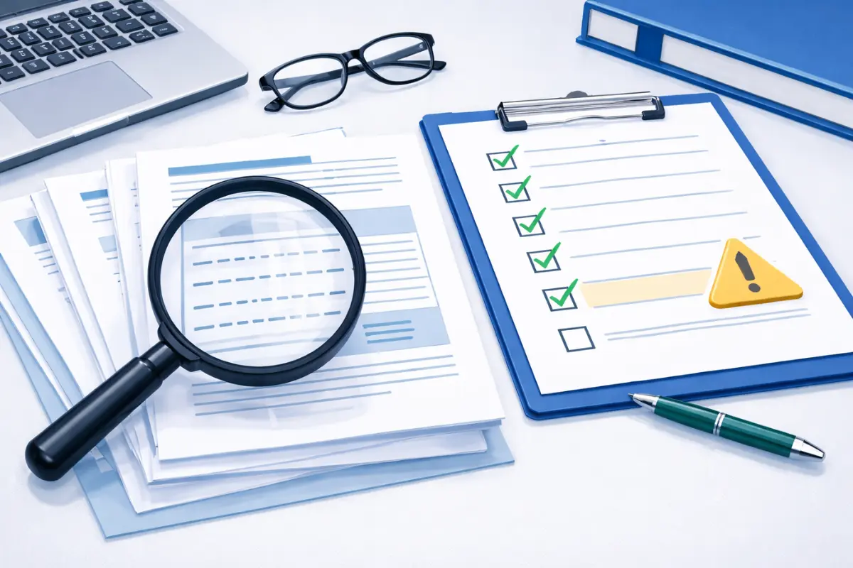 Business lien search checklist with warning alert showing limitations and gaps in public lien records when reviewing tax liens and UCC filings for business risk assessment