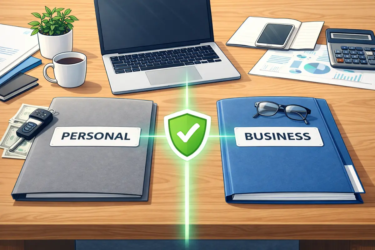 Why form an LLC showing entity protection separating personal and business assets with shield protecting finances