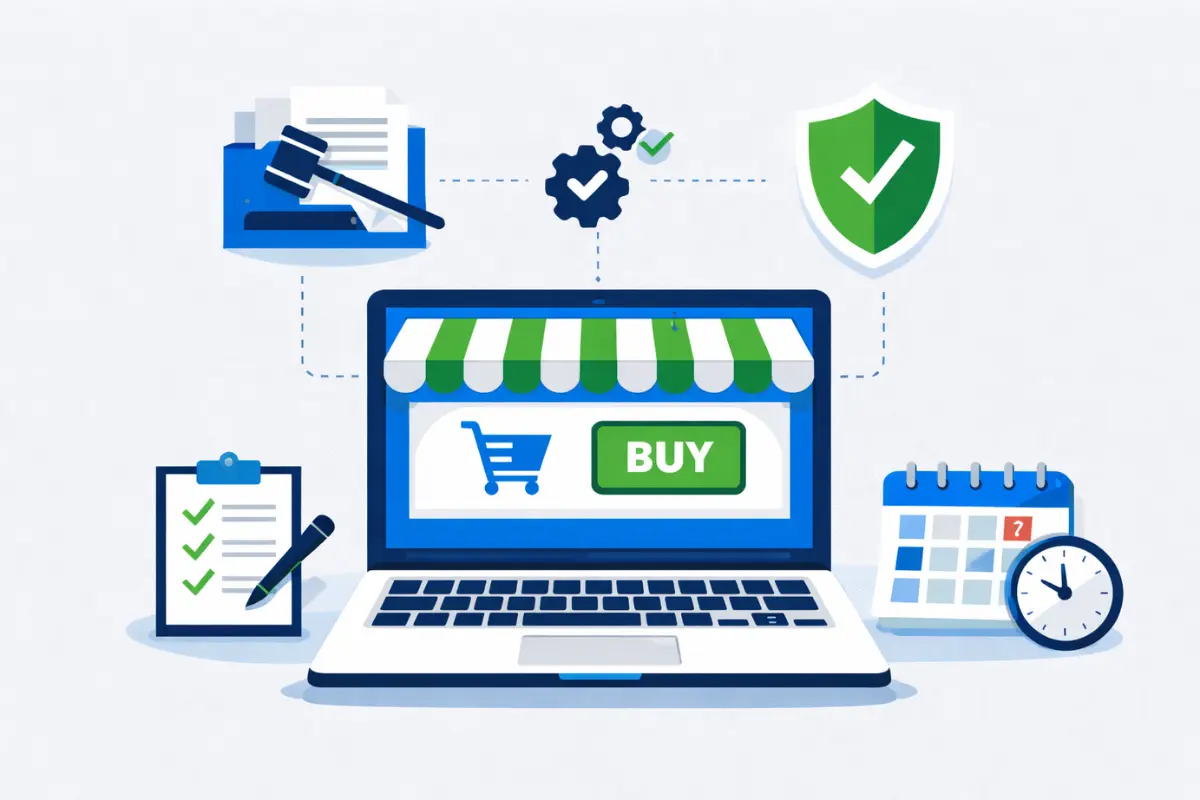 Ongoing compliance for online businesses showing ecommerce legal requirements including annual reports licenses and deadline tracking for small online business.