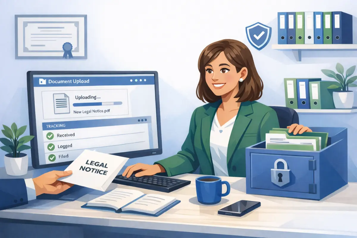 Commercial registered agent receiving service of process documents on behalf of an LLC or corporation for business compliance support.