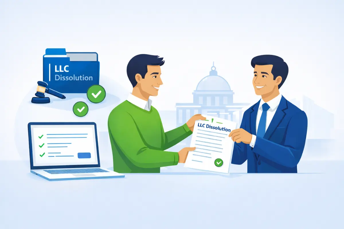 Professional service helping business owner with LLC dissolution process including filing articles of dissolution and meeting LLC termination requirements.