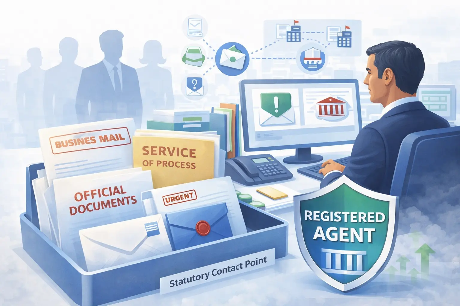 Registered agent office managing official documents, service of process, and business mail for a service-based LLC legal compliance