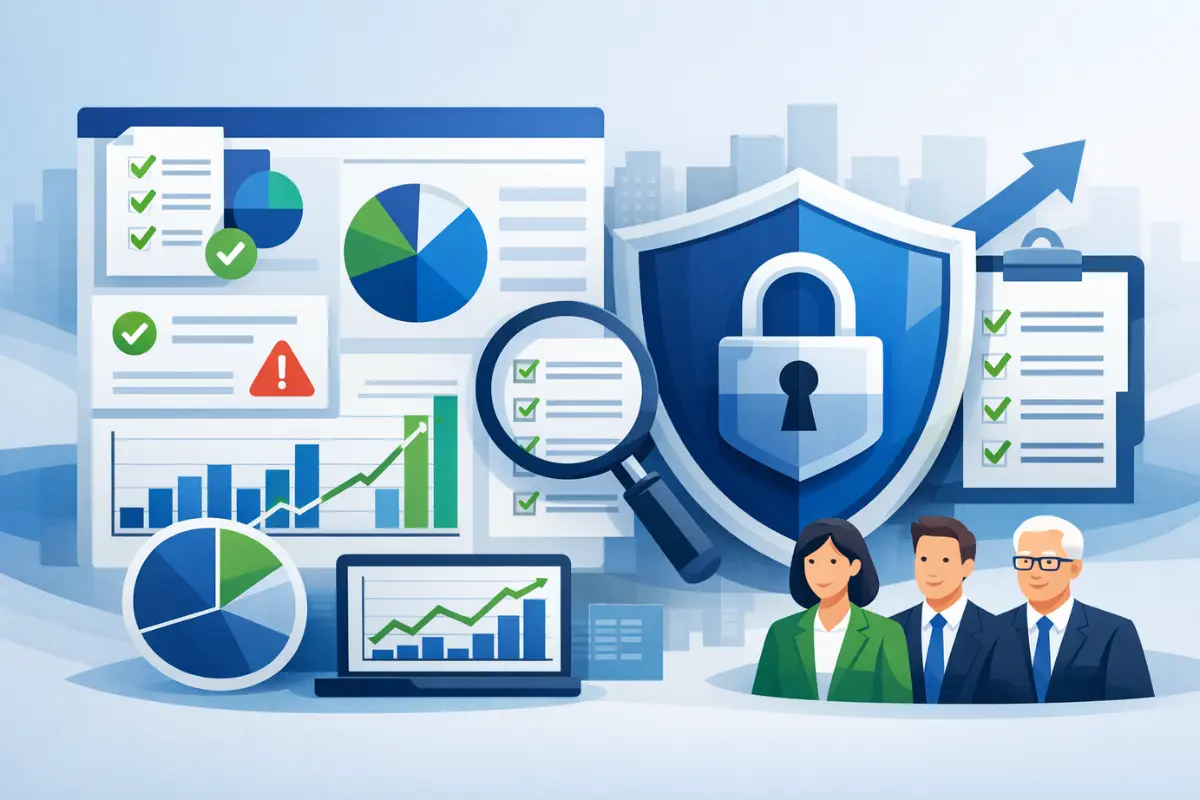 Risk management and compliance reporting after merger showing tracking annual reports, business entity amendments post-merger, and regulatory compliance monitoring dashboards.