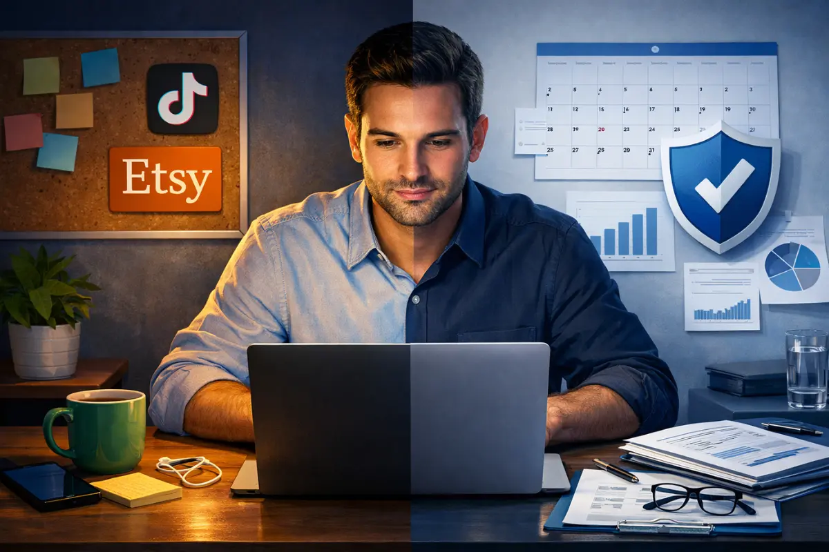 Side hustle evolving into a formal business with increased income, structure, and compliance responsibilities.