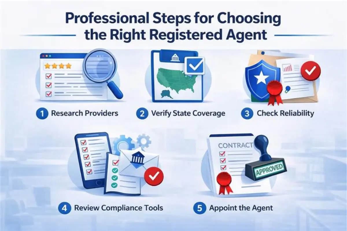 Professional steps for how to choose a registered agent including research providers verify state coverage and select the best registered agent service for LLC compliance