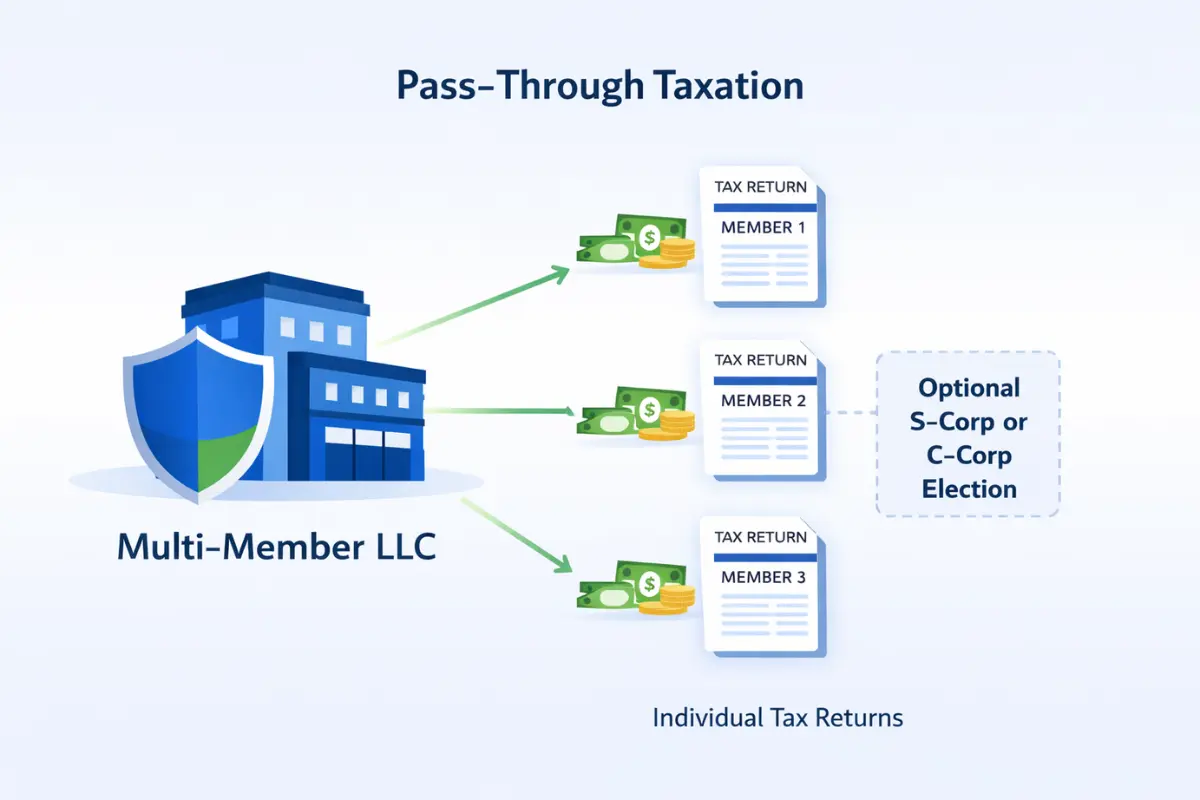 Pass through taxation llc example showing profits distributed to multi-member LLC owners