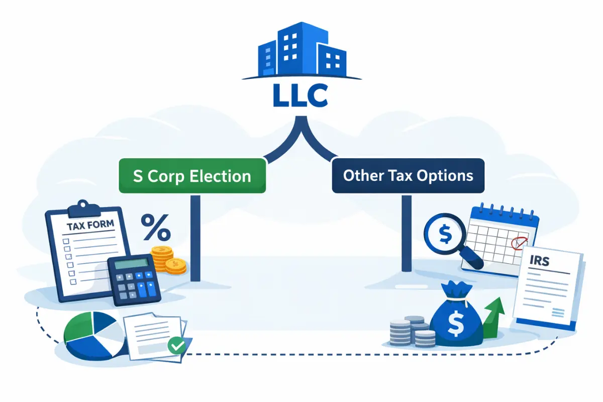 Tax flexibility and S Corp election showing LLC tax benefits for small business with LLC S Corp election tax savings comparing tax form options and IRS requirements.