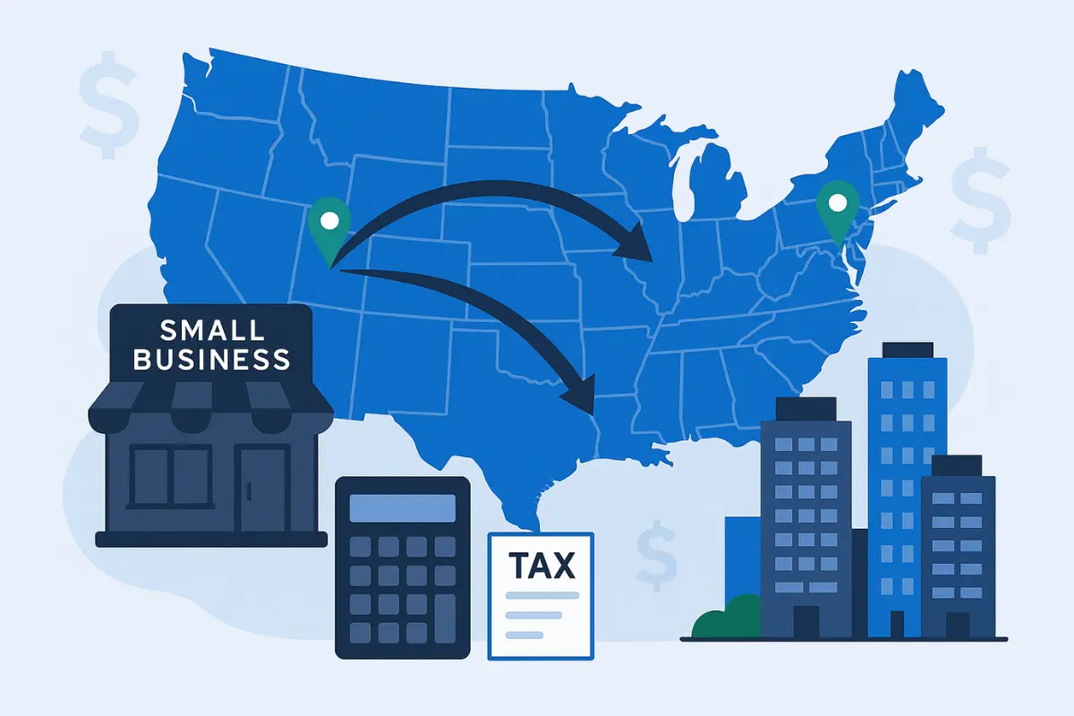 Tax implications of expanding business to another state showing multi-state business taxes and nexus rules compliance