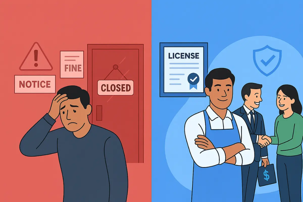 Operating without business license consequences versus properly licensed business with credibility trust and legal compliance